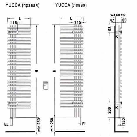 Полотенцесушитель 1454x478 мм электрический Zehnder Yucca Asymmetric YAER-130-50/YD RAL 9016 правый